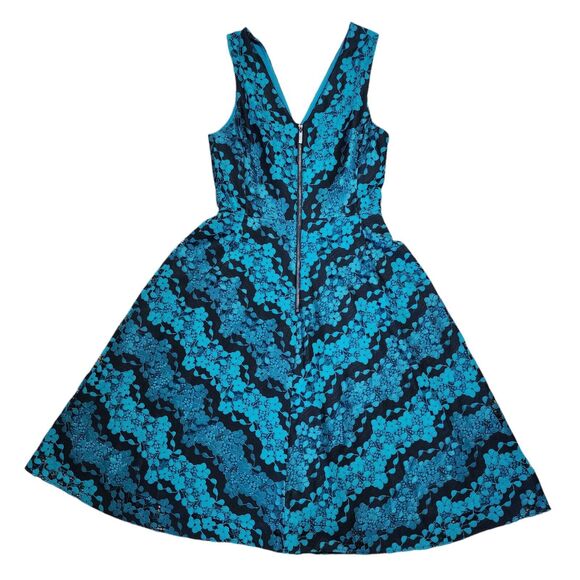 Donna Karan DKNY Floral‎ Lace Fit & Flare Cocktail Dress Black Aqua Green Size 6 - Picture 2 of 11
